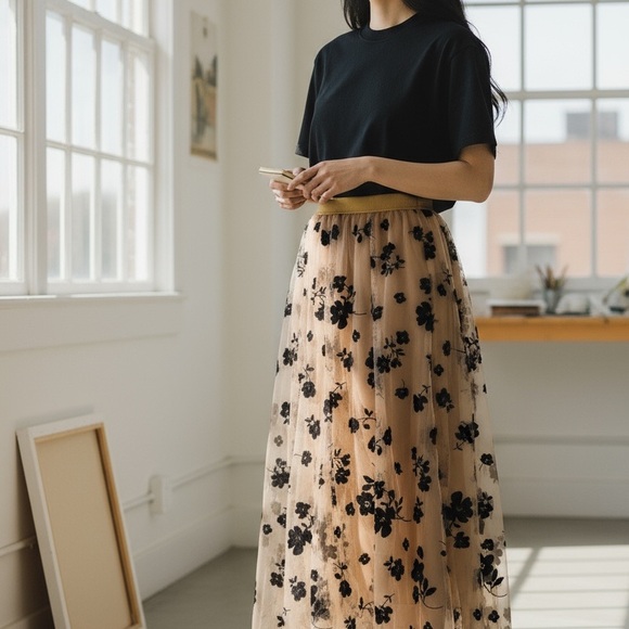 Chicwish Dresses & Skirts - Chicwish M Tule Layered Skirt Velvet floral Appliqués Fairy Grunge New 5641